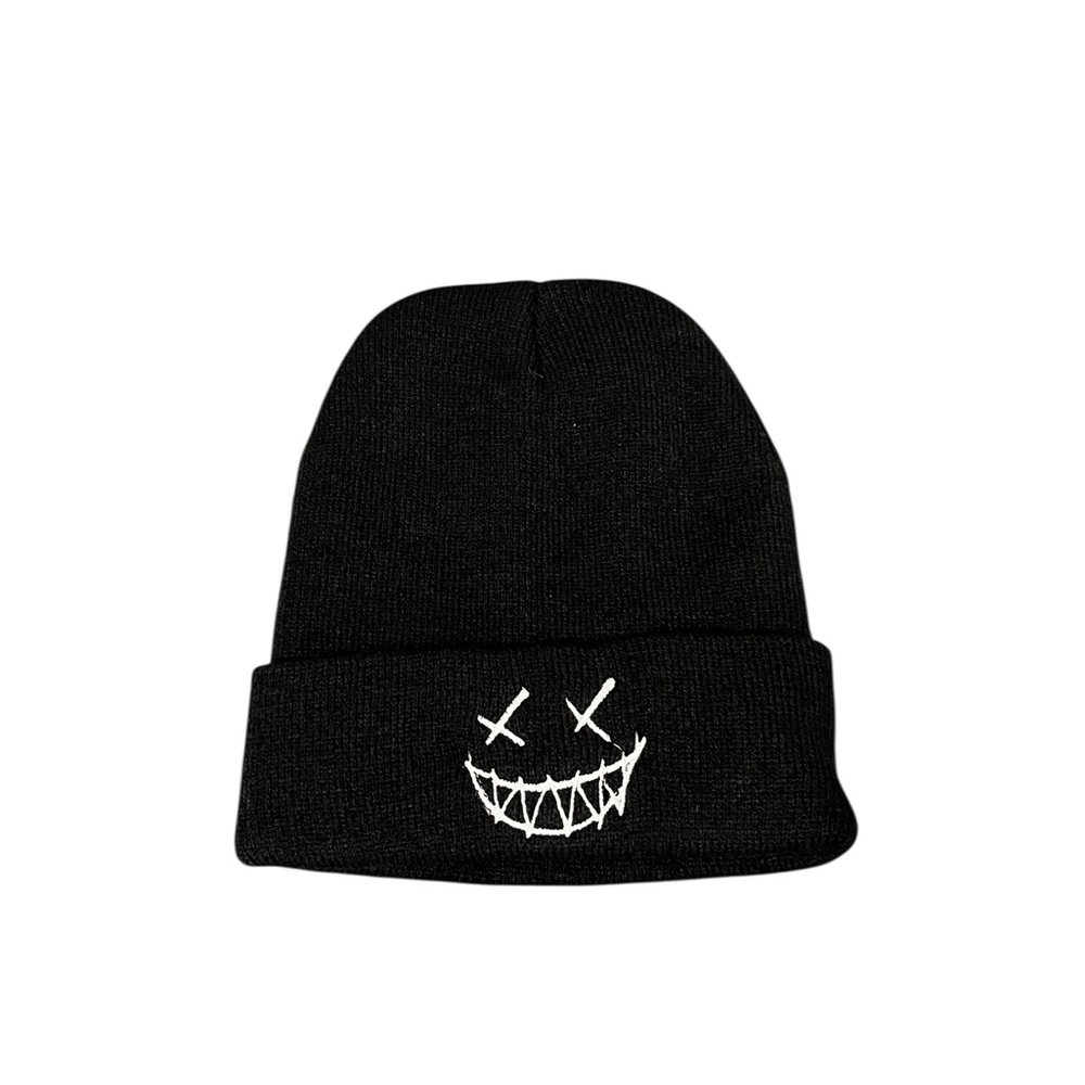 HOOLIGAN Streetwear Knit Beanie Cap Hat Black White Stitch Detail Unisex Poly